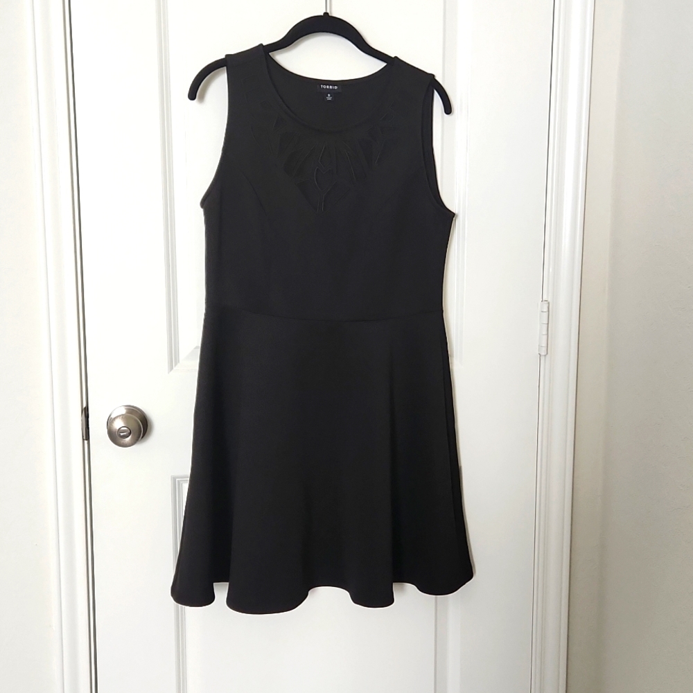 Black mesh cutout skater dress